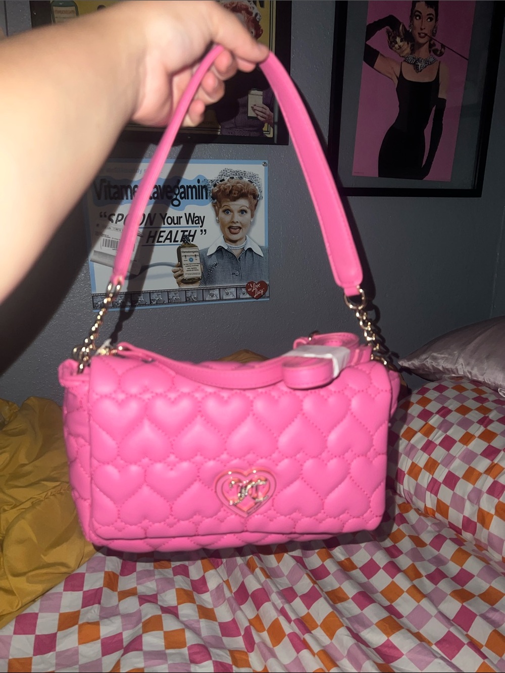 Juicy Couture Pink Quilted Heart-Accent Shoulder/Crossbody Bag